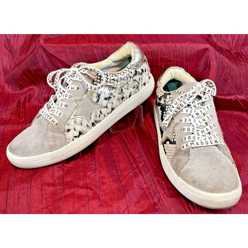 Womens  Madden "Amalfi"  Leather Snake Skin Metallic Star Logo Sneakers sz 7.5